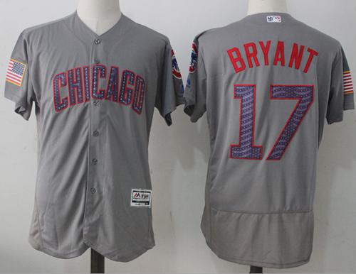 Cubs #17 Kris Bryant Grey Fashion Stars & Stripes Flexbase Authentic Stitched MLB Jersey - Click Image to Close